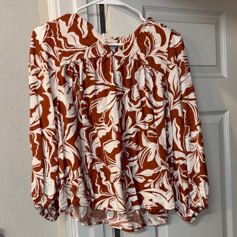 A New Day Women's Floral Print Blouse - Rust and White